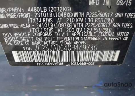 2016 Subaru Forester 2.5I Premium z USA, uszkodzony, nr VIN JF2SJADC4GH449730